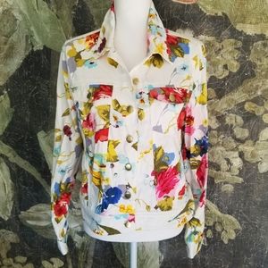 Boston Proper floral print stretch denim jacket. Like new!